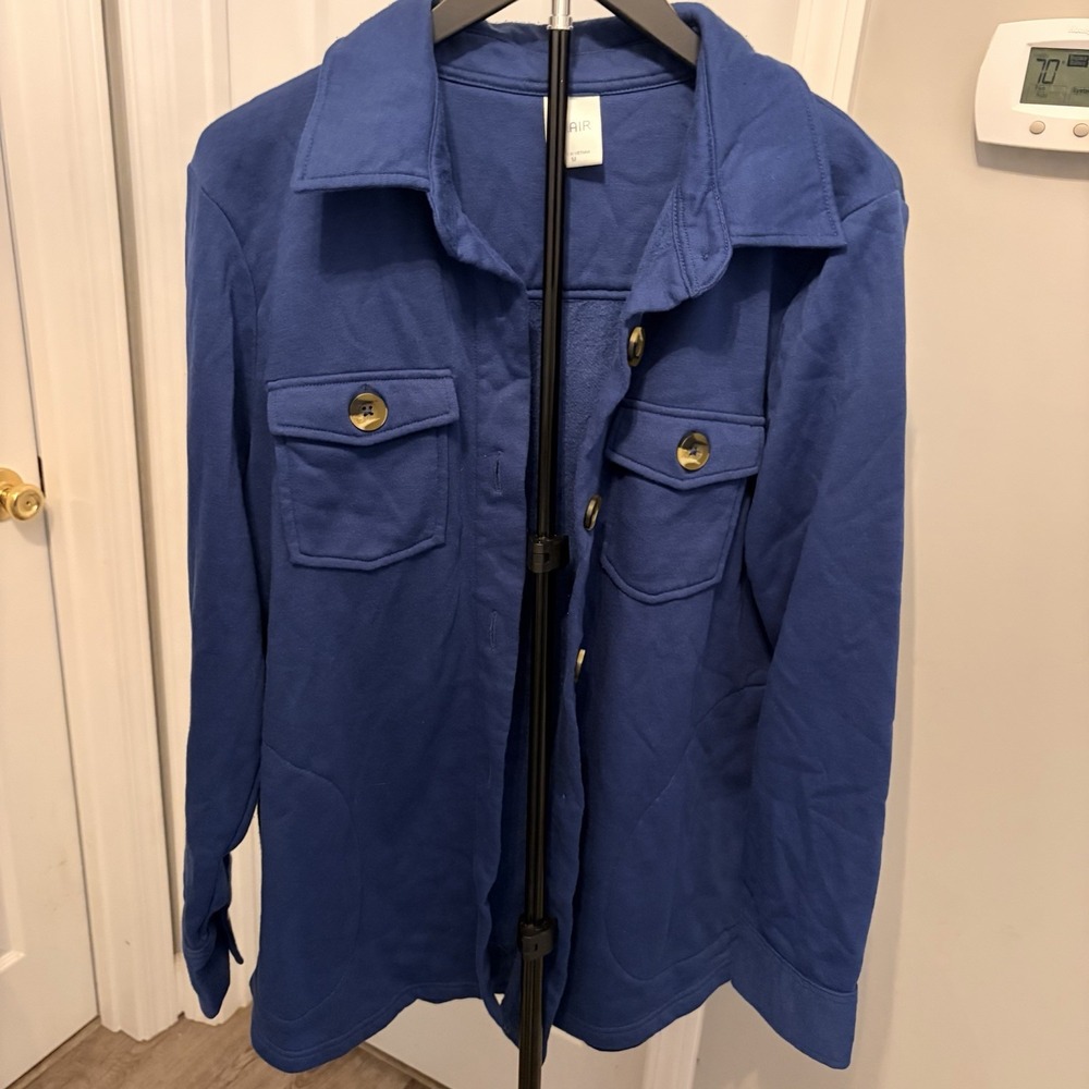 Blair Royal Blue Fleece Shacket Med Collared Button Up Grandmacore Layer EUC